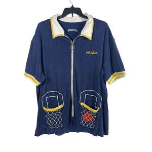 Tombolo Terry Cloth Zip Camp Shirt XXXL Blue Air Ball Basketball Cabana Retro